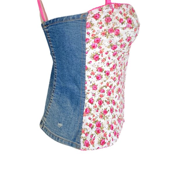 Dolce&Gabbana CORSET Pink Floral Bustier  D&G Denim Back Bustier Top Size Small - Picture 13 of 16